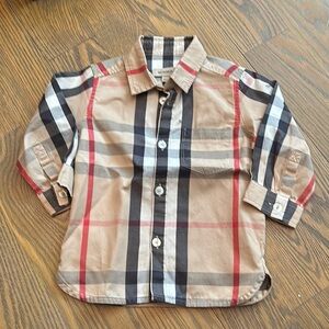 Burberry Tan and Red Button Down Shirt